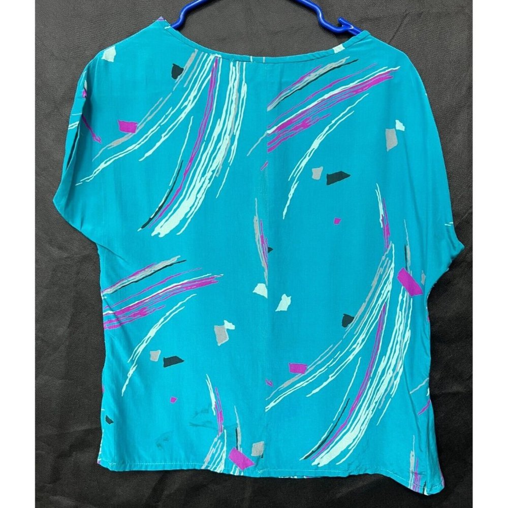 5/$25 Vintage 80s 90s Womens Blue Short Sleeve Shirt Top Blouse - Size M - Picture 2 of 3